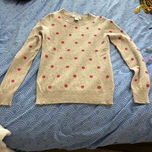 Rachel Zoe Beige Sweater with Pink Dots 100% Cashmere